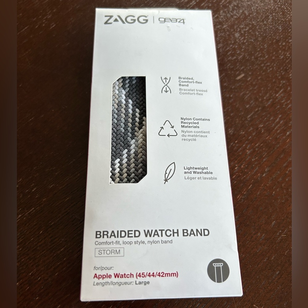 ZAGG Braided Apple Watch Band Storm Fits 45/44/42 Large Length 18.5-19.5 cm NIB
